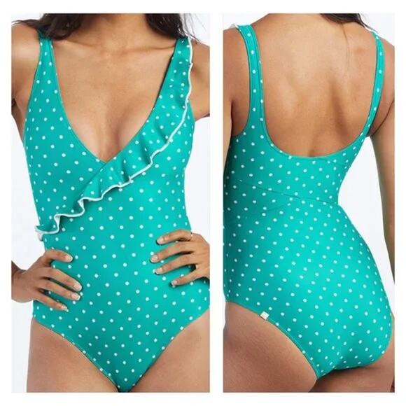 Summersalt Womens Polka Dot Ruffle Wrap One Piece Swimsuit Size S Seaglass Green - Picture 1 of 9